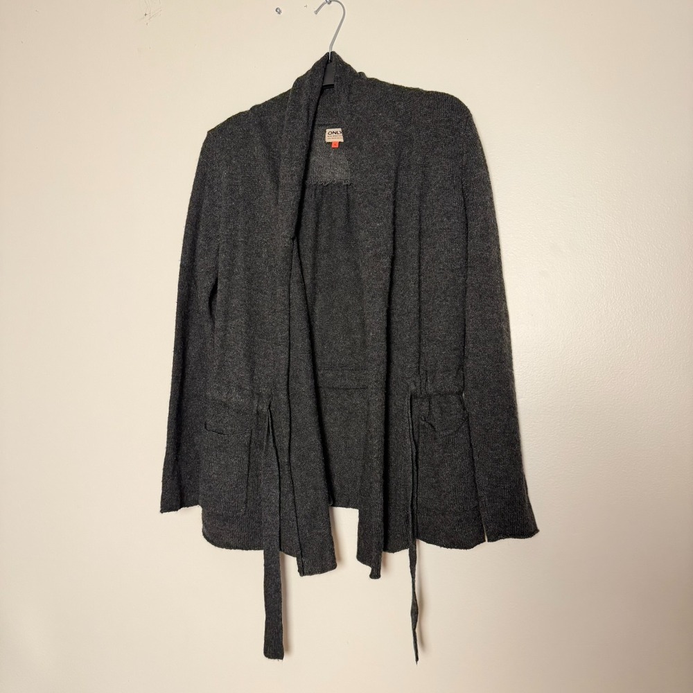 Only cardigan with ties and pockets size L gray‎ knit open-front wool blend